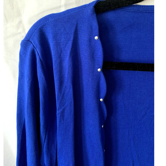 Rafaella Blue Cardigan Beaded Stone Detail Petite Small Cobalt Open Front - Picture 3 of 6